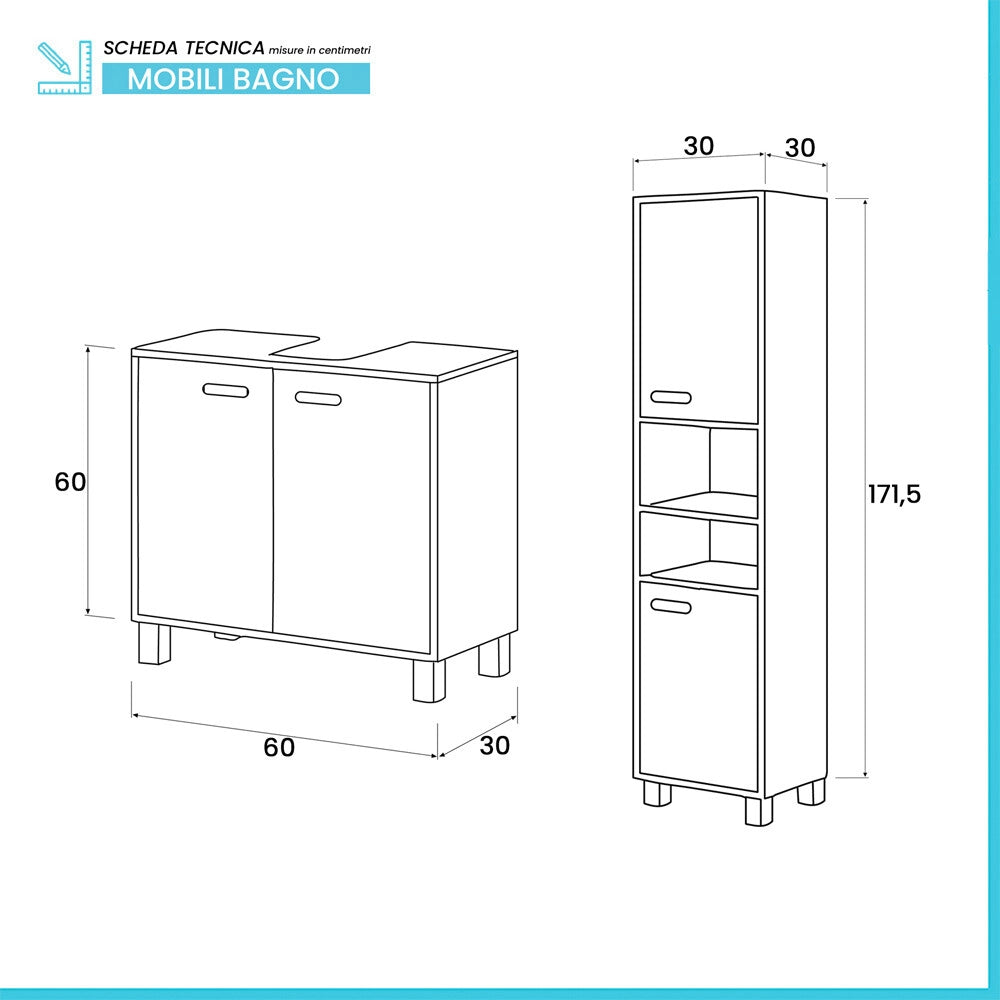 Set bagno con mobile sottolavabo 60 cm e colonna bianco Fast