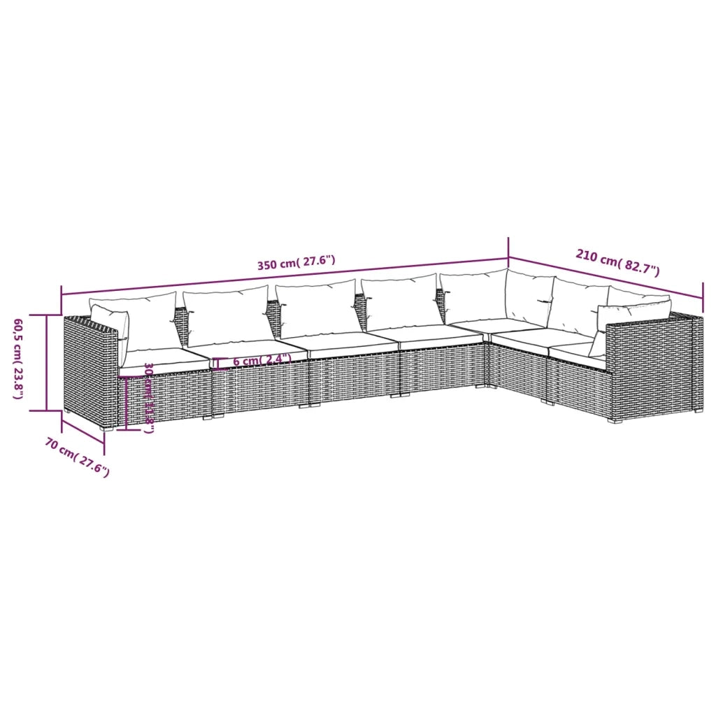 Set Divani da Giardino 7 pz con Cuscini in Polyrattan Marrone 3101739