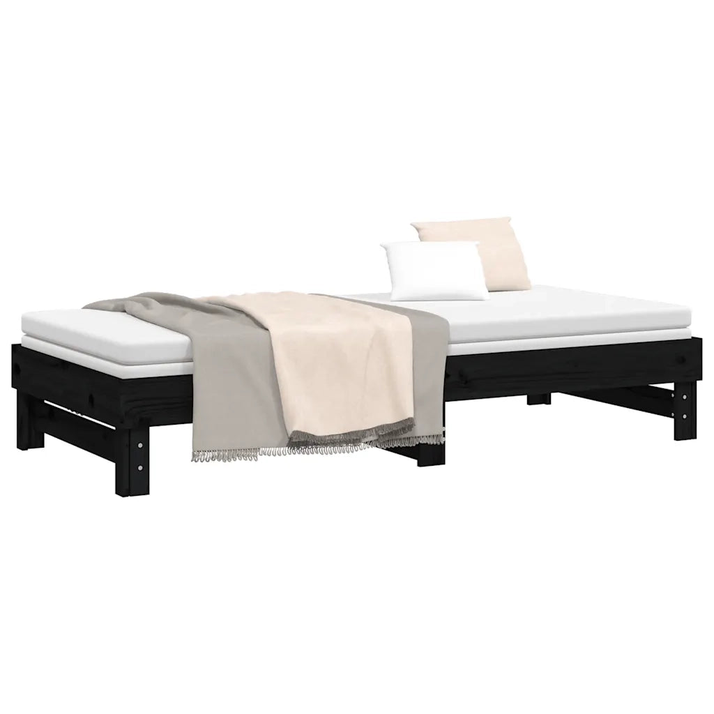 Dormeuse Estraibile Nera 2x(80x200) cm Legno Massello di Pino