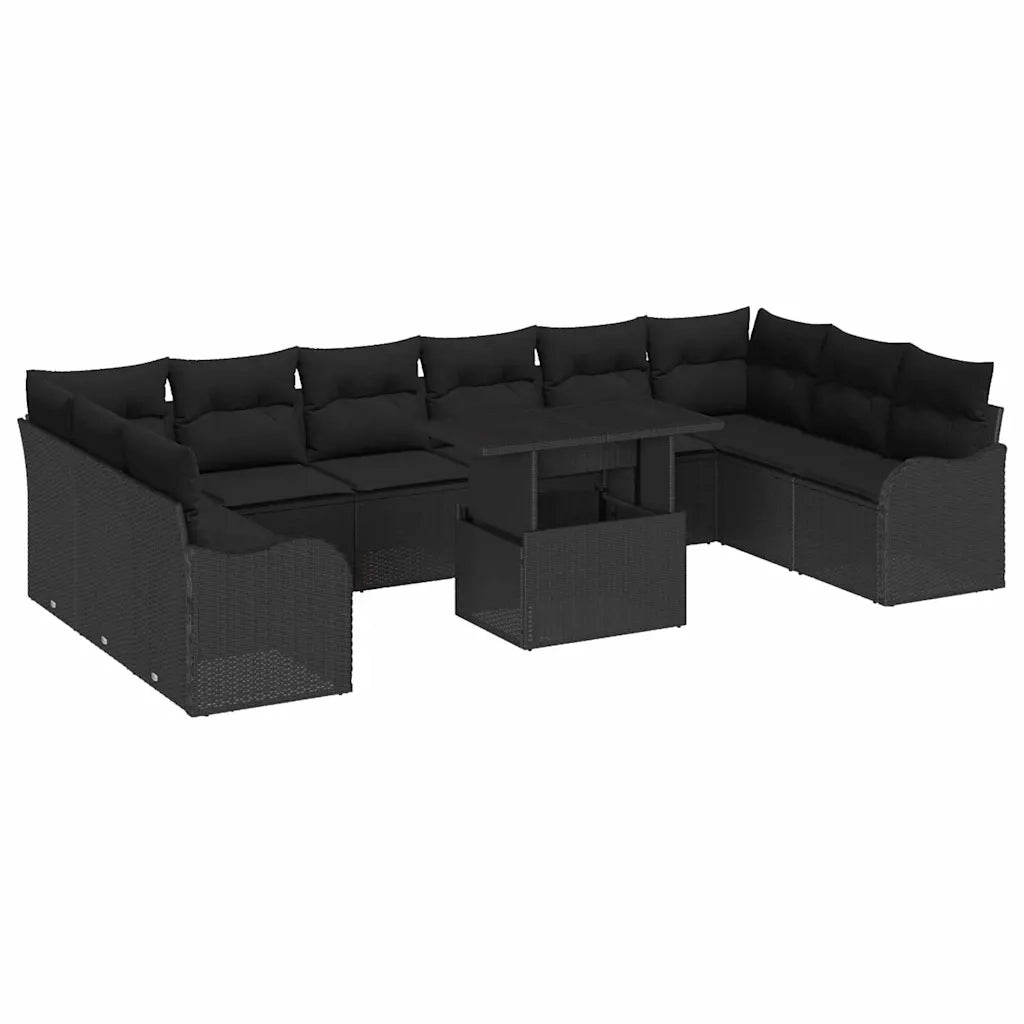 Set Divano da Giardino 11 pcs Nero Rattan in Polipropilene