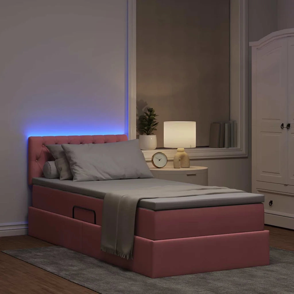 Letto con contenitore e LED con led Rosa 100 x 200 cm Velluto 3371438
