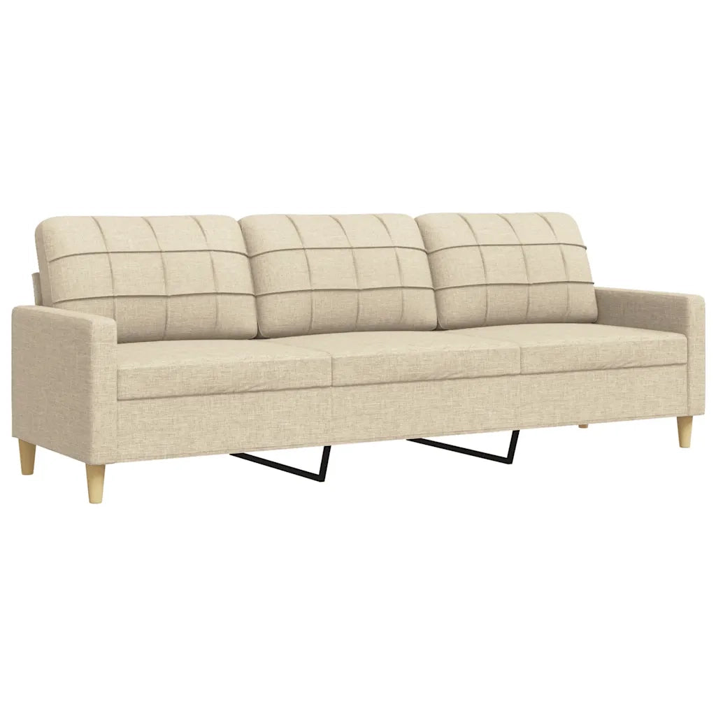 Divano a 3 Posti-Sofa 3 Posti Crema 210 cm in Tessuto