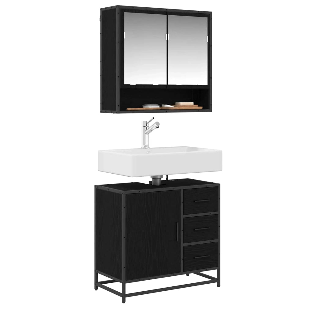 Set di mobili per il bagno 2 pcs Rovere Nero Legno multistrato