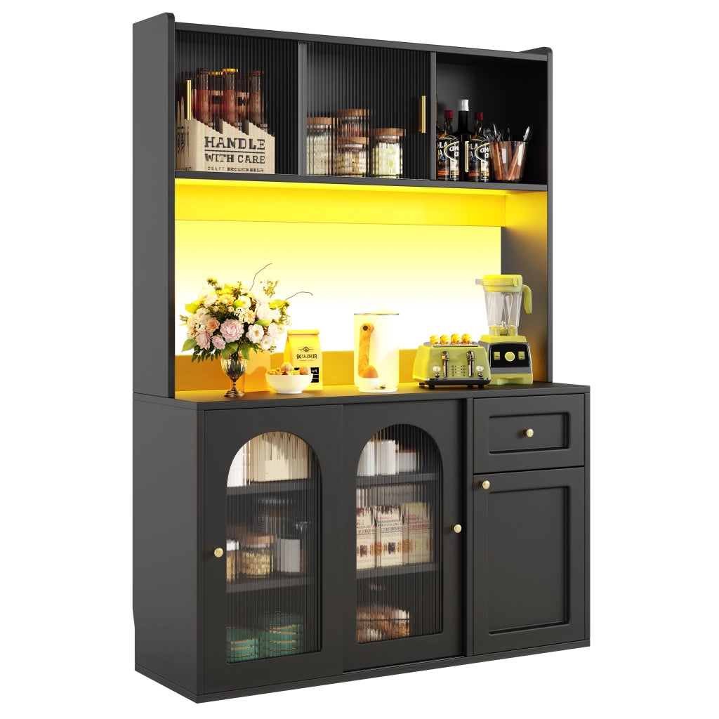 Armadio cucina con LED - Zephmum - Regolabile, vetrinetta, nero