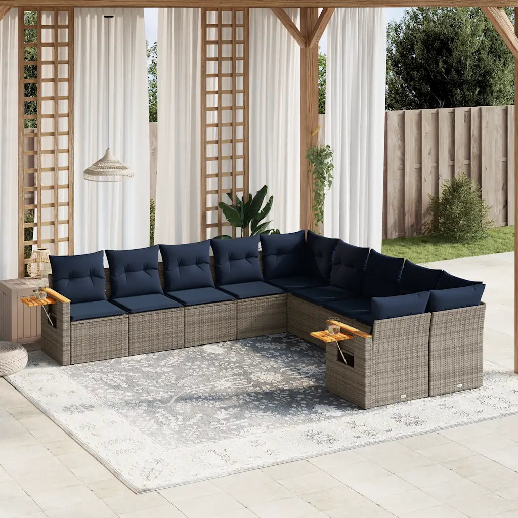 Set Divani da Giardino 10 pz con Cuscini Grigio in Polyrattan 3227195