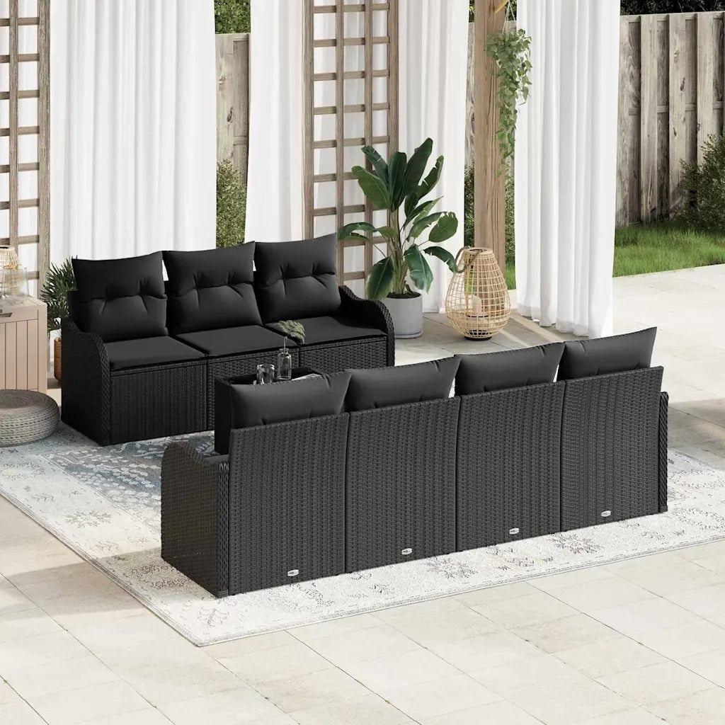 Set Divano da Giardino con cuscino con archiviazione 8 pcs Nero