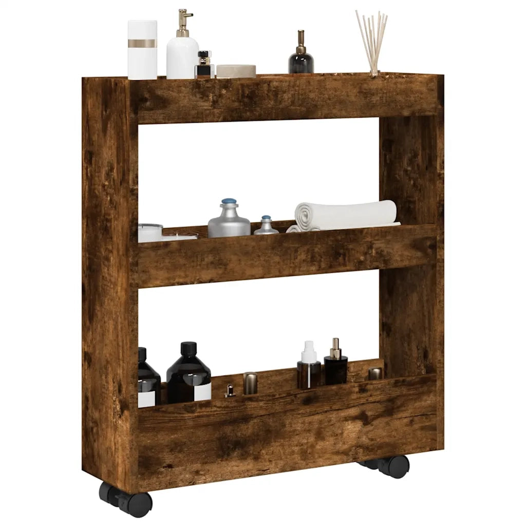 Carrello Stretto a 3 Livelli Rovere Fumo in Truciolato CFW2696025