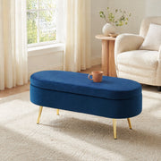 Panca contenitore con Cerniera idraulica e Gambe in metallo in Velluto Blu 111×41.5×24 cm