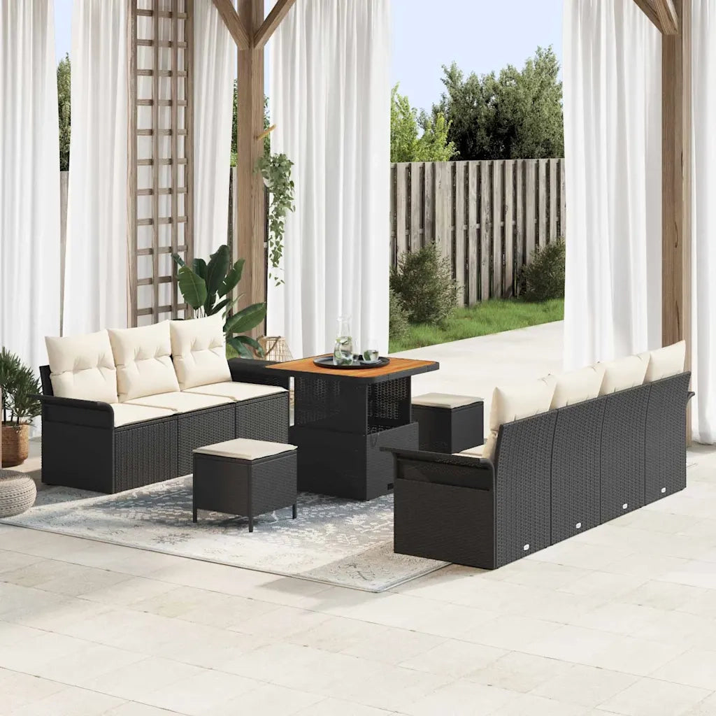 Set Divano da Giardino con cuscino 10 pcs Nero e Crema 3364045