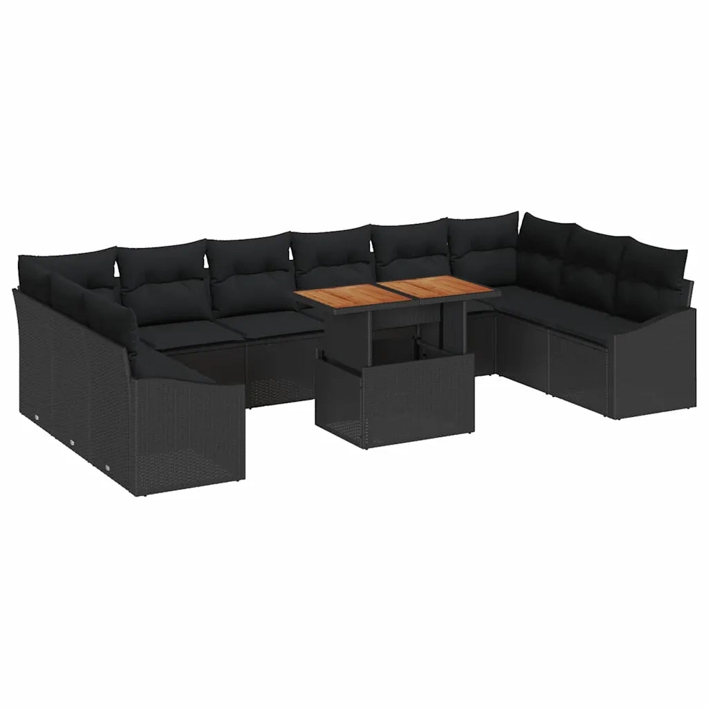 Set da Pranzo per Giardino con cuscino 11 pcs Nero e Marrone 3349890
