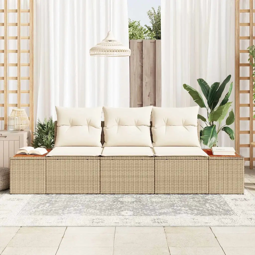 Set Divano da Giardino 3 pcs beige e panna Poly Rattan