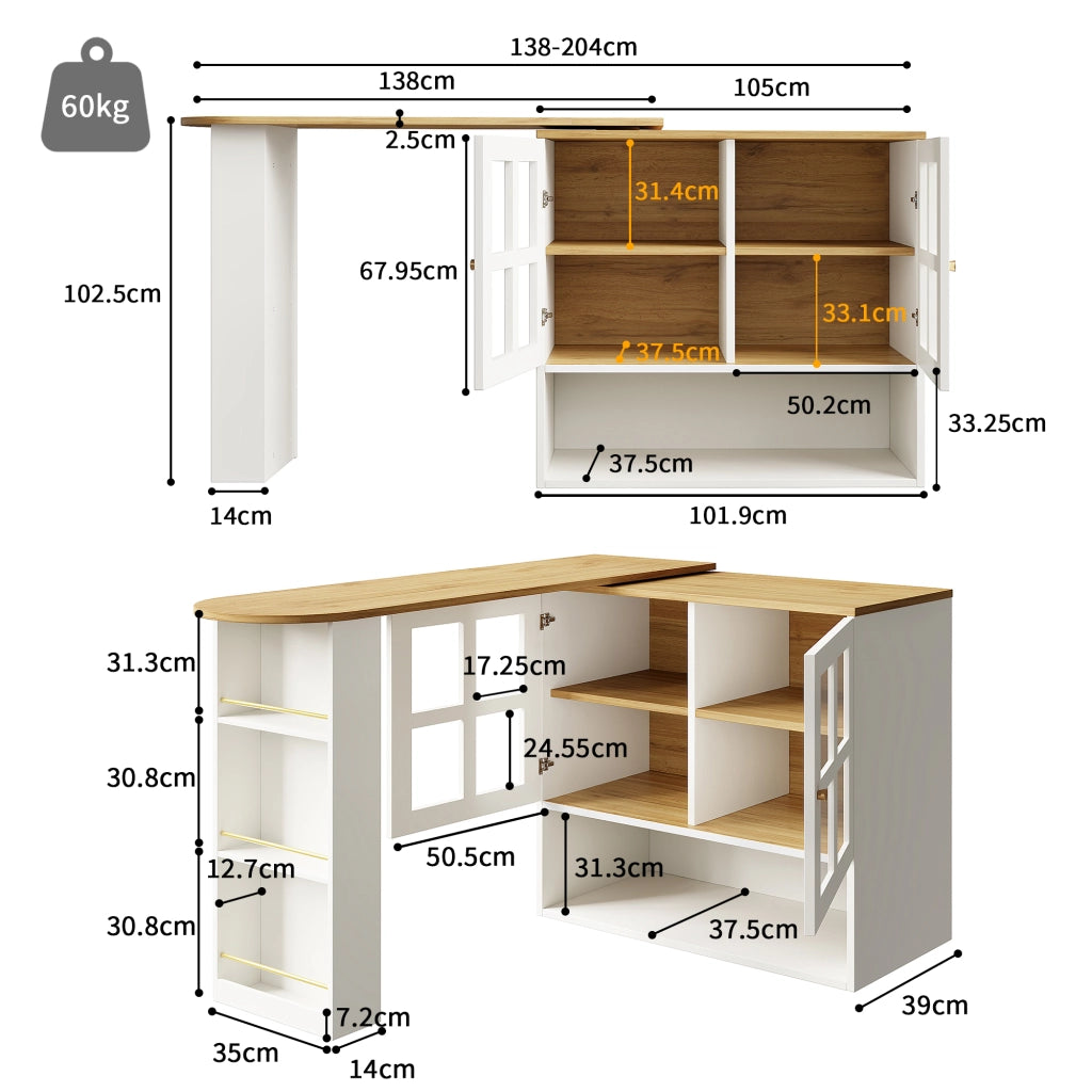 Credenza Girevole con Vetro e Ripiani ¨C MINIMAL ¨C Bianco