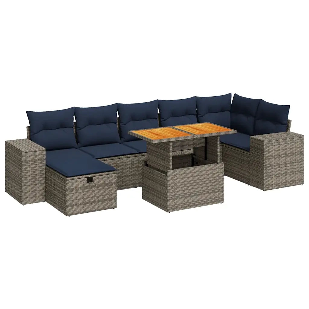 Set Divani Giardino 8 pz con Cuscini Marrone Polyrattan Acacia 3328097