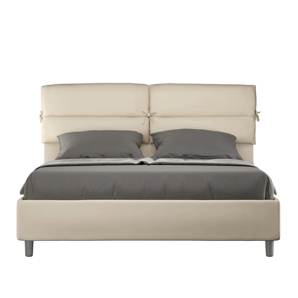 BS COM Letto matrimoniale con rete imbottito 160x210 similpelle tortora