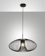 Lampada a Sospensione Fassa Ø60cm in Metallo Nero, Attacco E27 40W, Design Industriale, Classe di Isolamento 1, IP20 - Illuminazione Interni