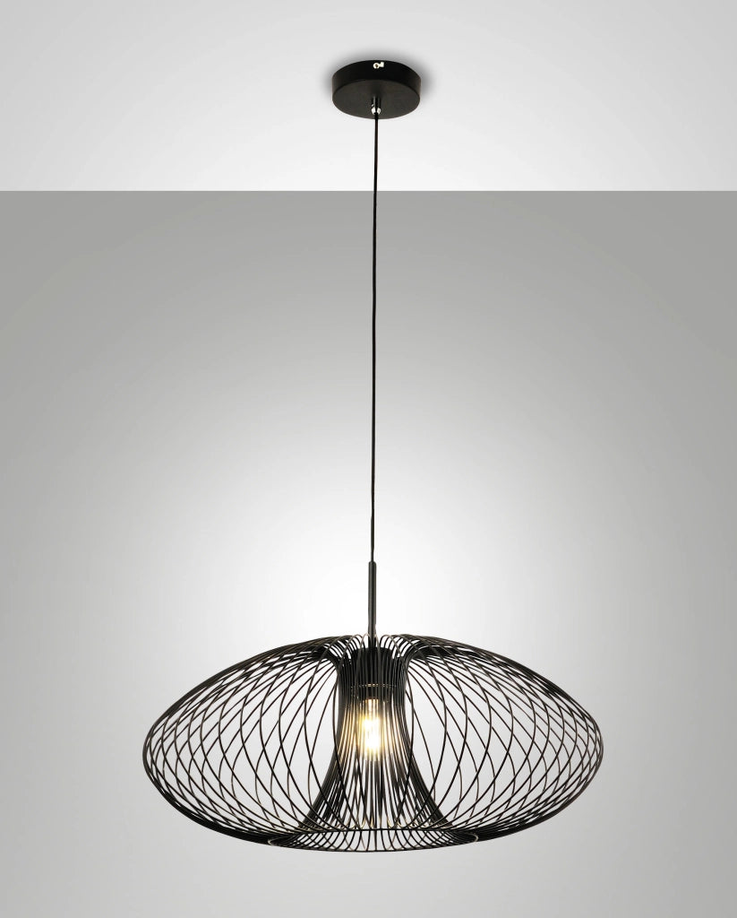 Lampada a Sospensione Fassa Ø60cm in Metallo Nero, Attacco E27 40W, Design Industriale, Classe di Isolamento 1, IP20 - Illuminazione Interni