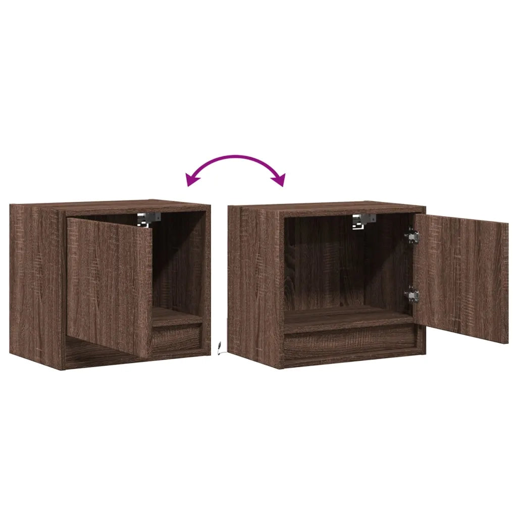 Comodini a Parete con luci LED 2 pz Rovere Marrone 852088