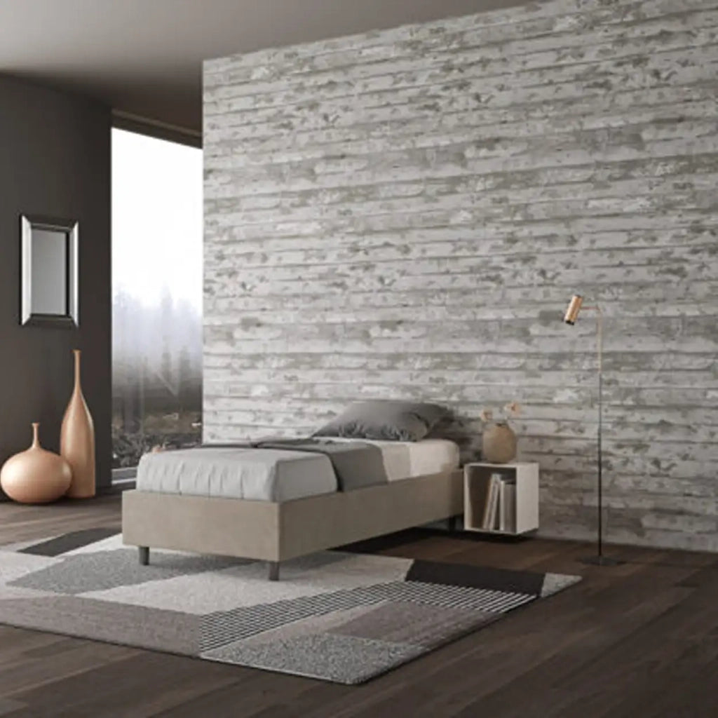 Letto singolo contenitore imbottito 80x200 microfibra sabbia Azelia