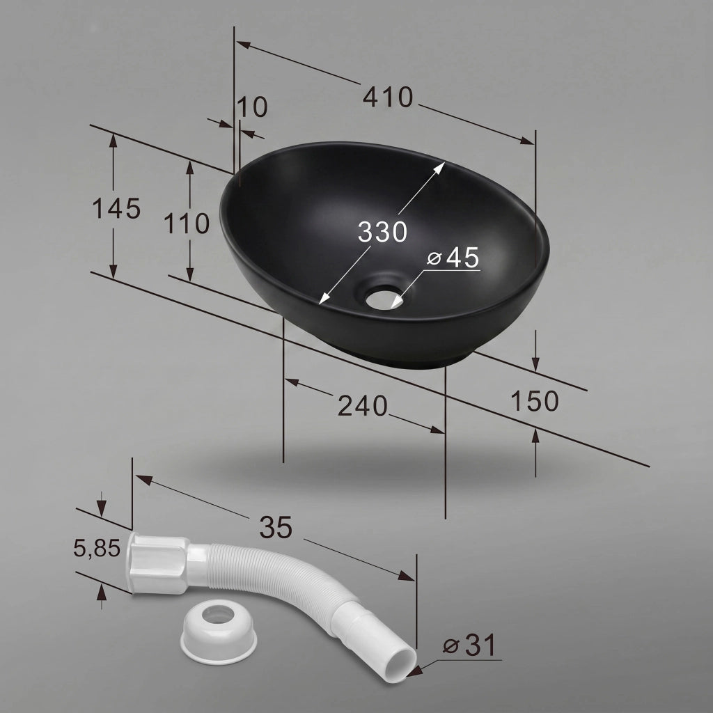 Lavabo da appoggio ovale OVALIS ceramica 41 cm Nero Opaco