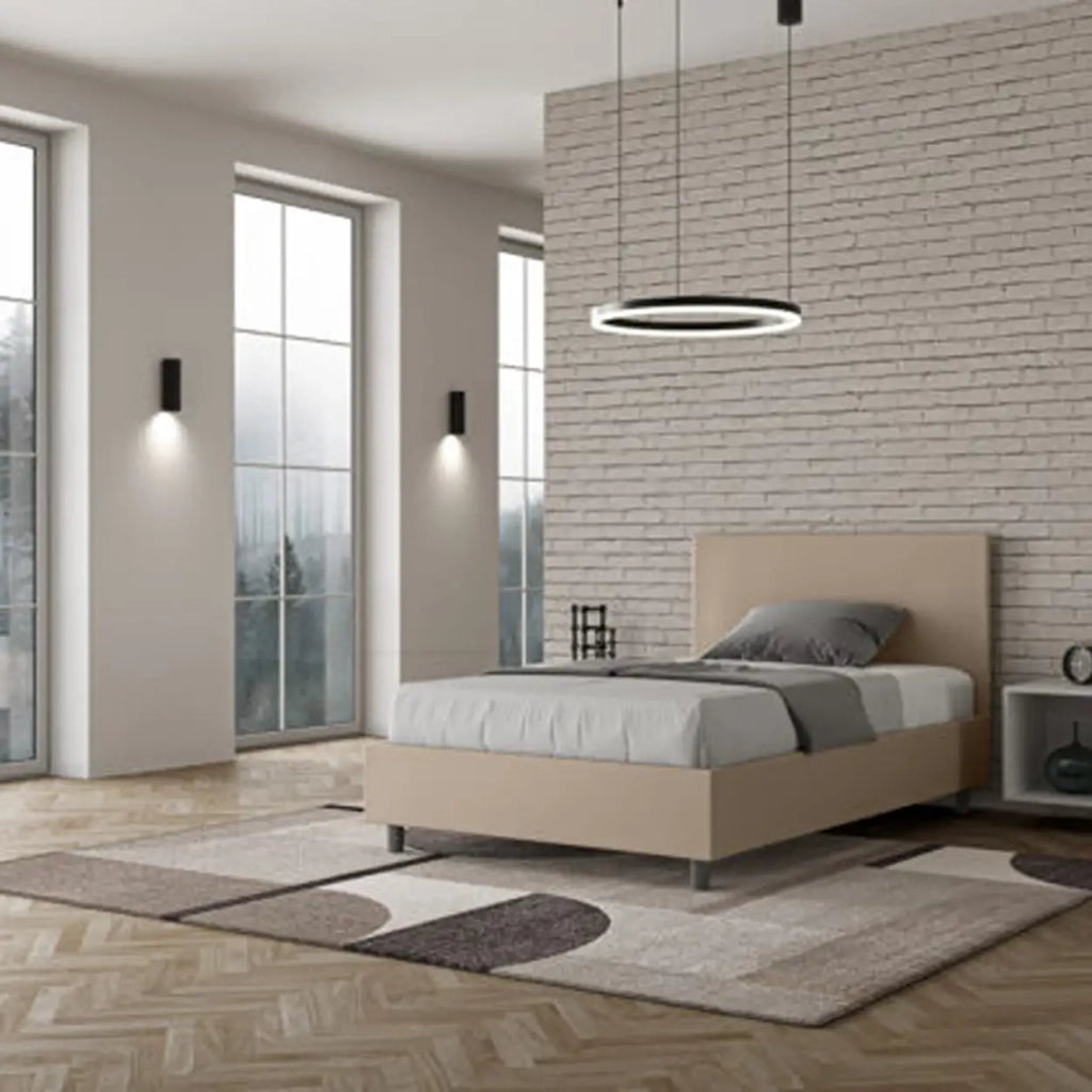Letto una piazza e mezza con rete imbottito 120x190 similpelle tortora Adele