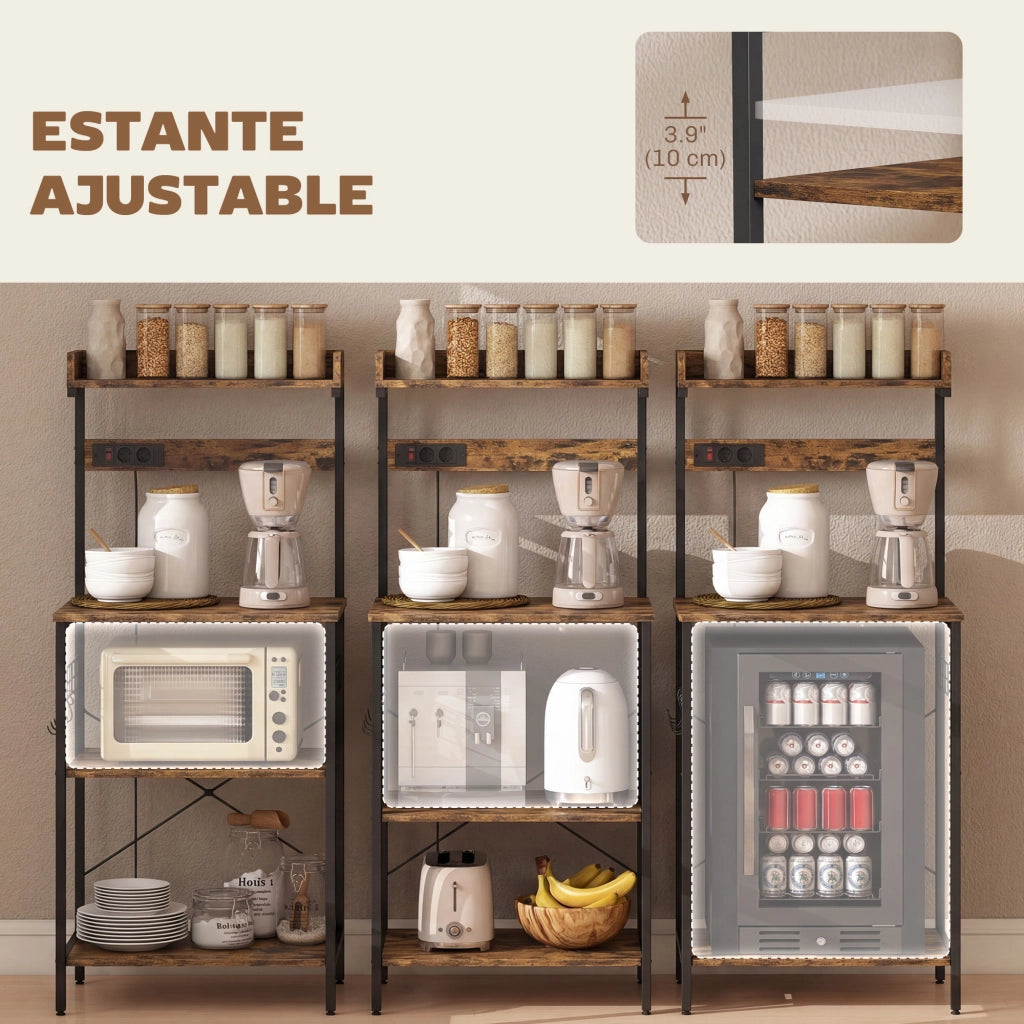 Libreria da Cucina con Ripiani Ajustables e Prese ¨C Minimal ¨C 60x42x137 cm Marrone