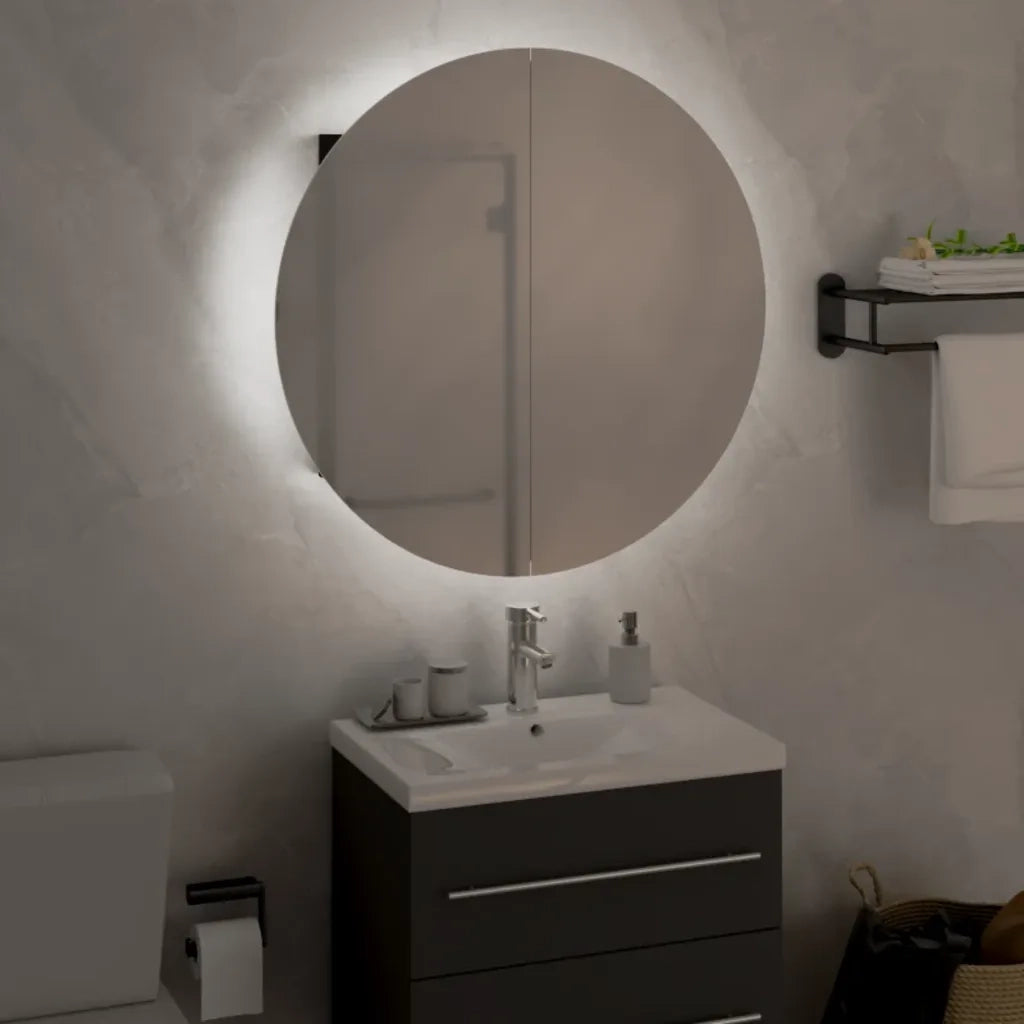 Armadio da Bagno con Specchio Rotondo e LED-Mobile bagno con specchio Nero 47x47x17,5 cm