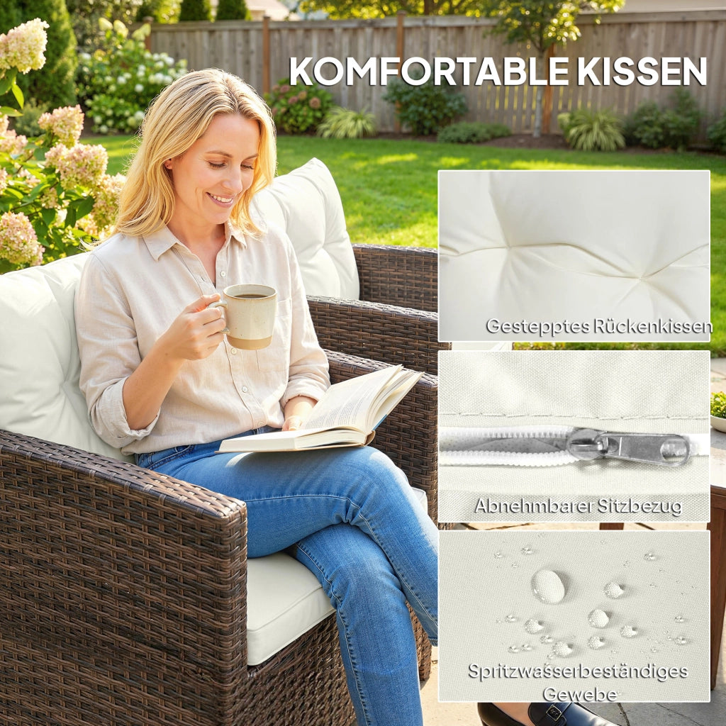Set Giardino Bistrot Rattan con 2 Sedie e Tavolo Vetro ¨C zephmum ¨C 2 Posti Cremewei?