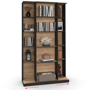 IDMarket - ALPHONSE Libreria scorrevole in legno e nero a 5 livelli e 15 nicchie