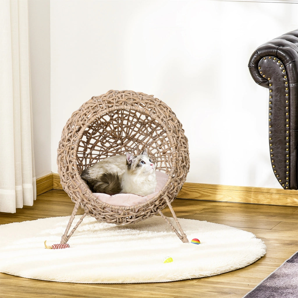 Letto per Gatti con Base e Cuscino ¨C Zephmum ¨C Legno Naturale ¦µ52x58 cm