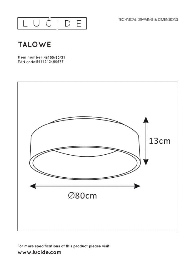 Plafoniera LED Lucide Talowe 80cm bianca 80W 3000K