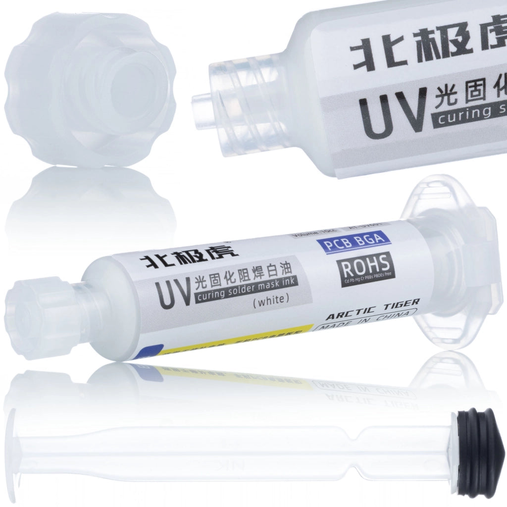 Soldermask Bianco 10ml con Pistone – Protezione PCB, Non Conduttivo | Utensile per Riparazione Circuiti