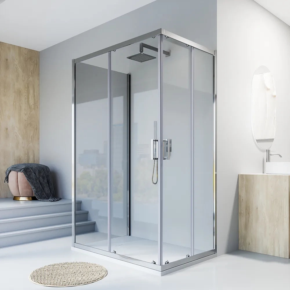 Box doccia cromato 3 lati 70x90x70cm con doppio scorrevole e vetro 6mm trasparente h185cm | Tonga
