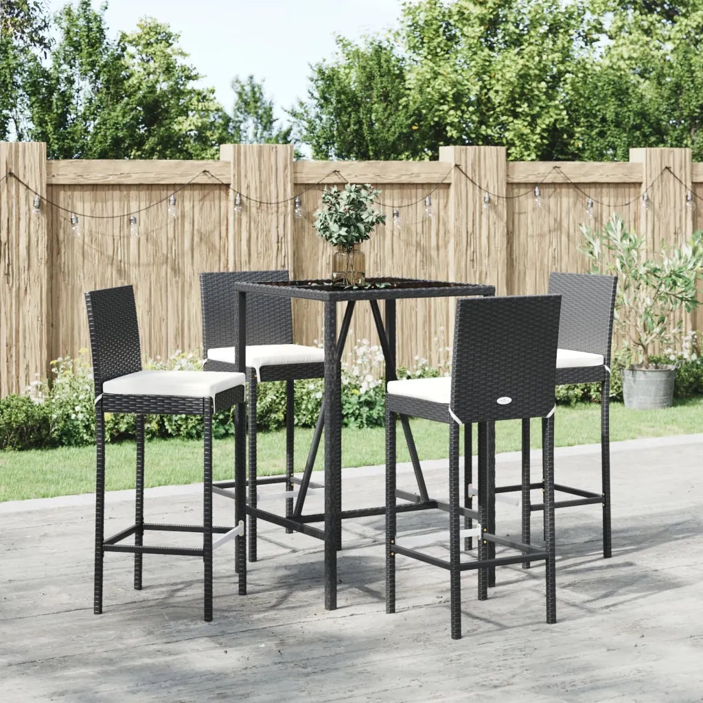 Set Bar da Giardino 5 pz con Cuscini in Polyrattan Nero 3187642