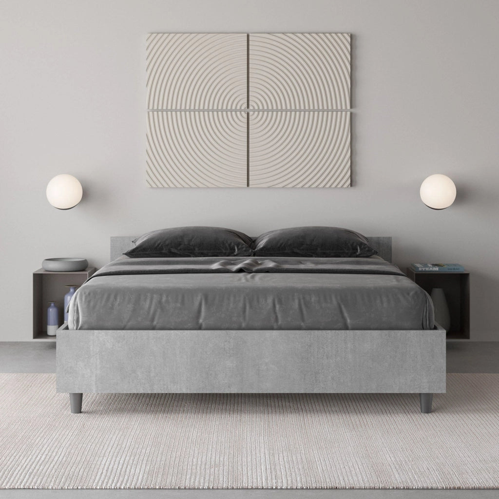 Letto Matrimoniale Francese 140x200 cm con Rete e Contenitore Nuamo Grigio