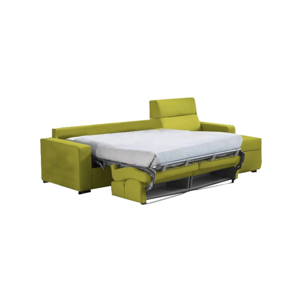 Pusiano, Divano Letto con Penisola Sfoderabile Made in Italy, 280x160 cm Verde