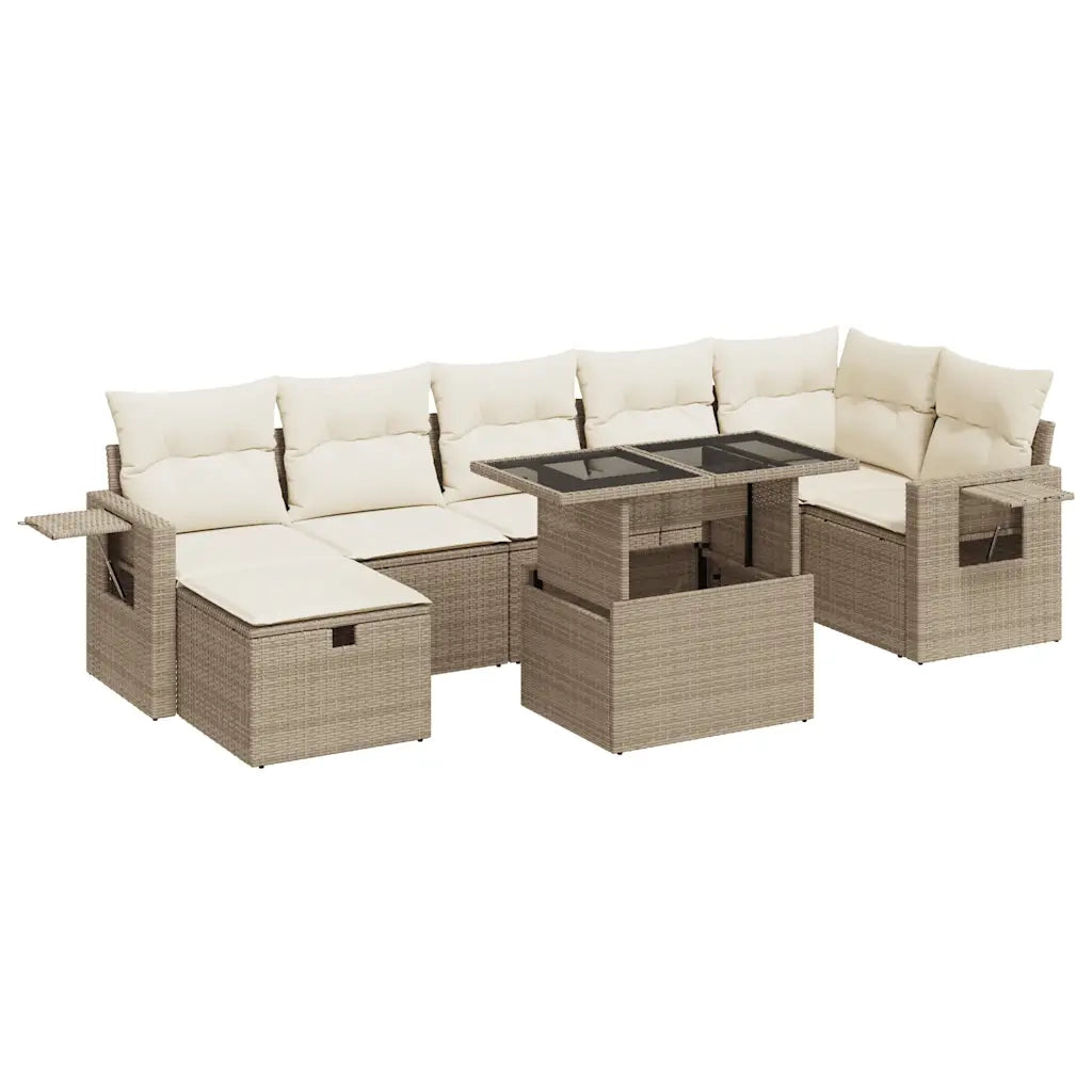 Set Divano da Giardino 8 pz con Cuscini Beige in Polyrattan 3327868