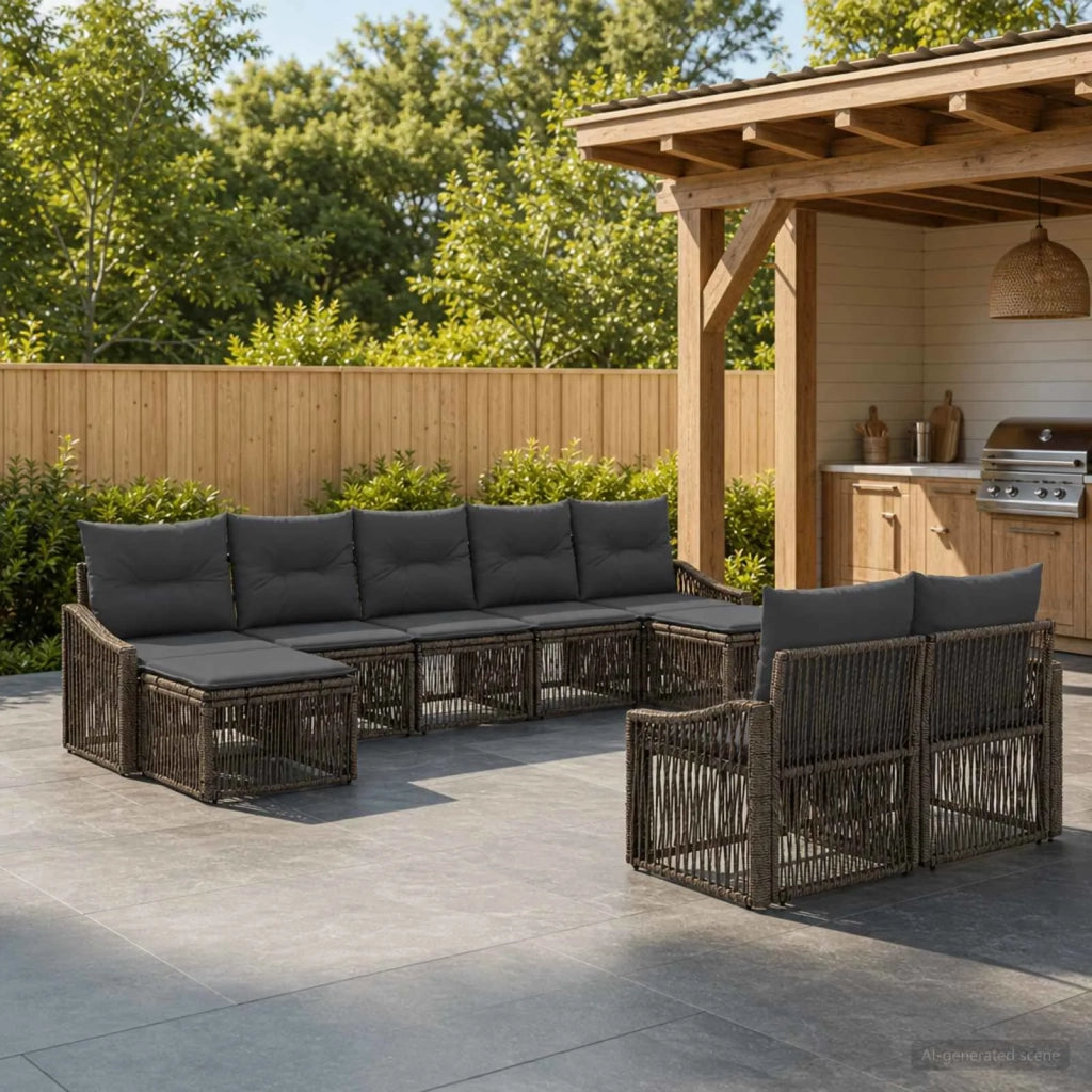 Set Divano da Giardino 9 pz Grigio polyrattan 3436133