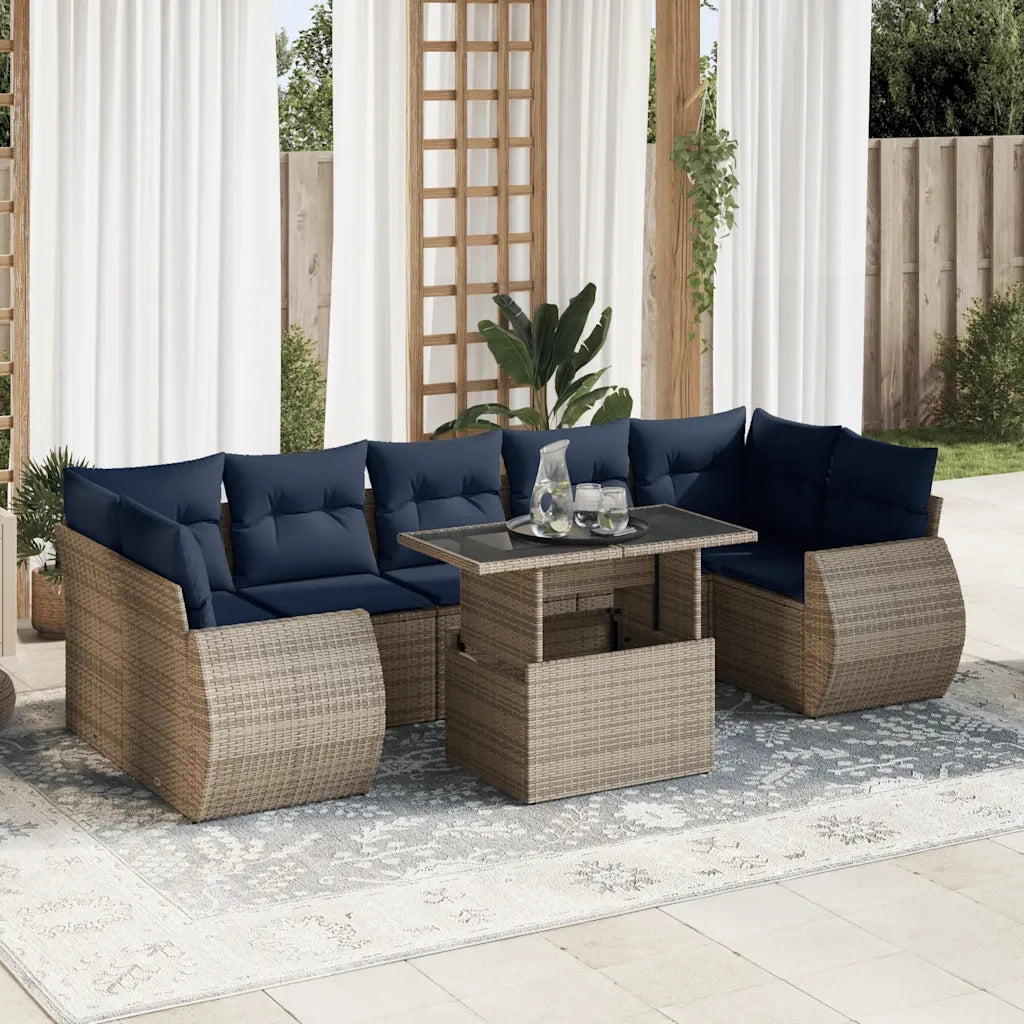 Set Divano da Giardino 8pz con Cuscini Grigio Polyrattan Acacia 3326602