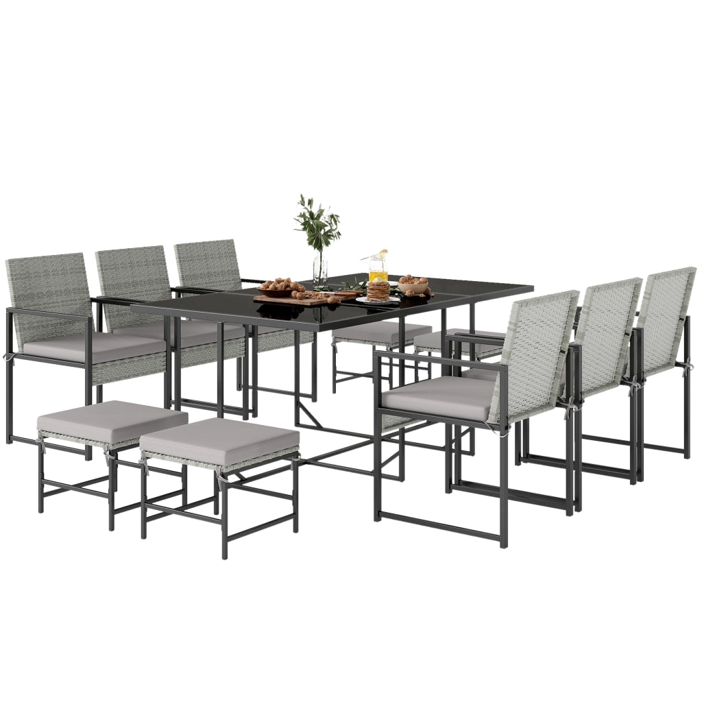 Set pranzo giardino 11 pezzi ¨C Xylo ¨C 6 poltrone, 4 pouf, grigio
