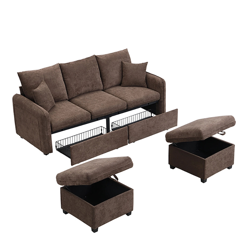 Divano angolare - Xylo - 3 posti modulare cassetti+pouf chenille
