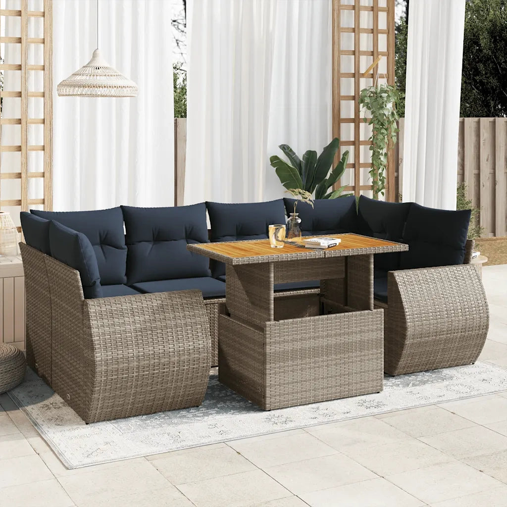 Set Divani da Giardino 7 pz con Cuscini Grigio in Polyrattan 3327232