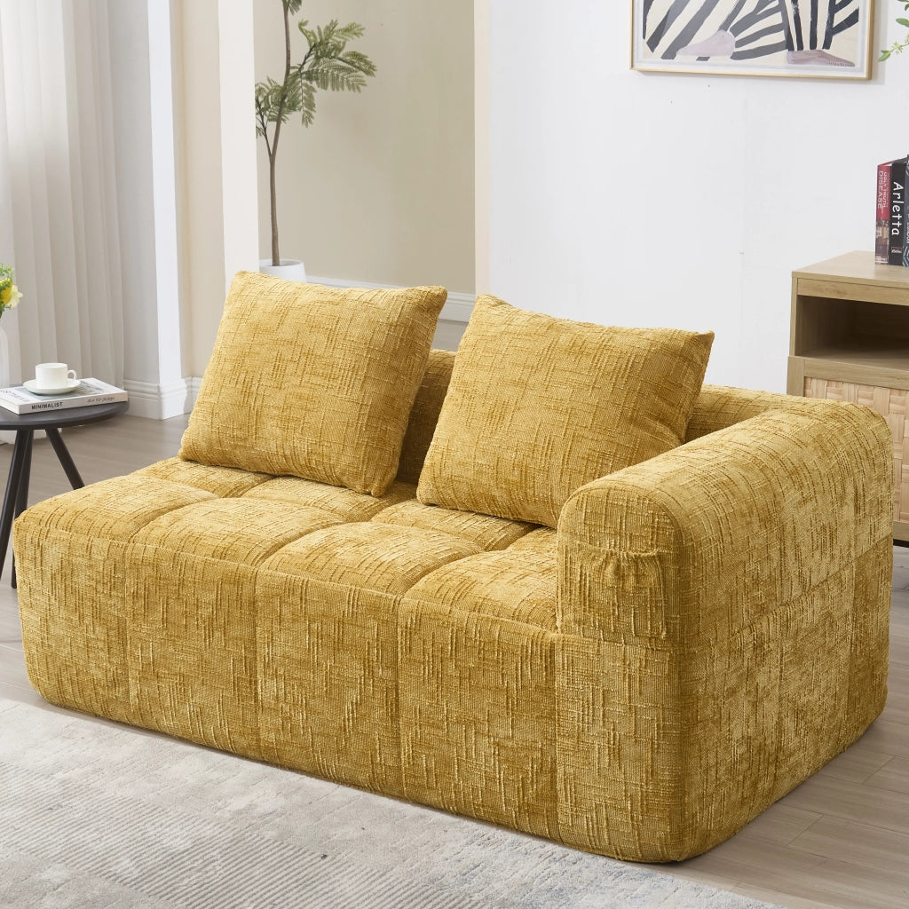 Divano 2 Posti con Cuscini e Tasche Laterali ¨C MINIMAL ¨C Giallo, Morbido