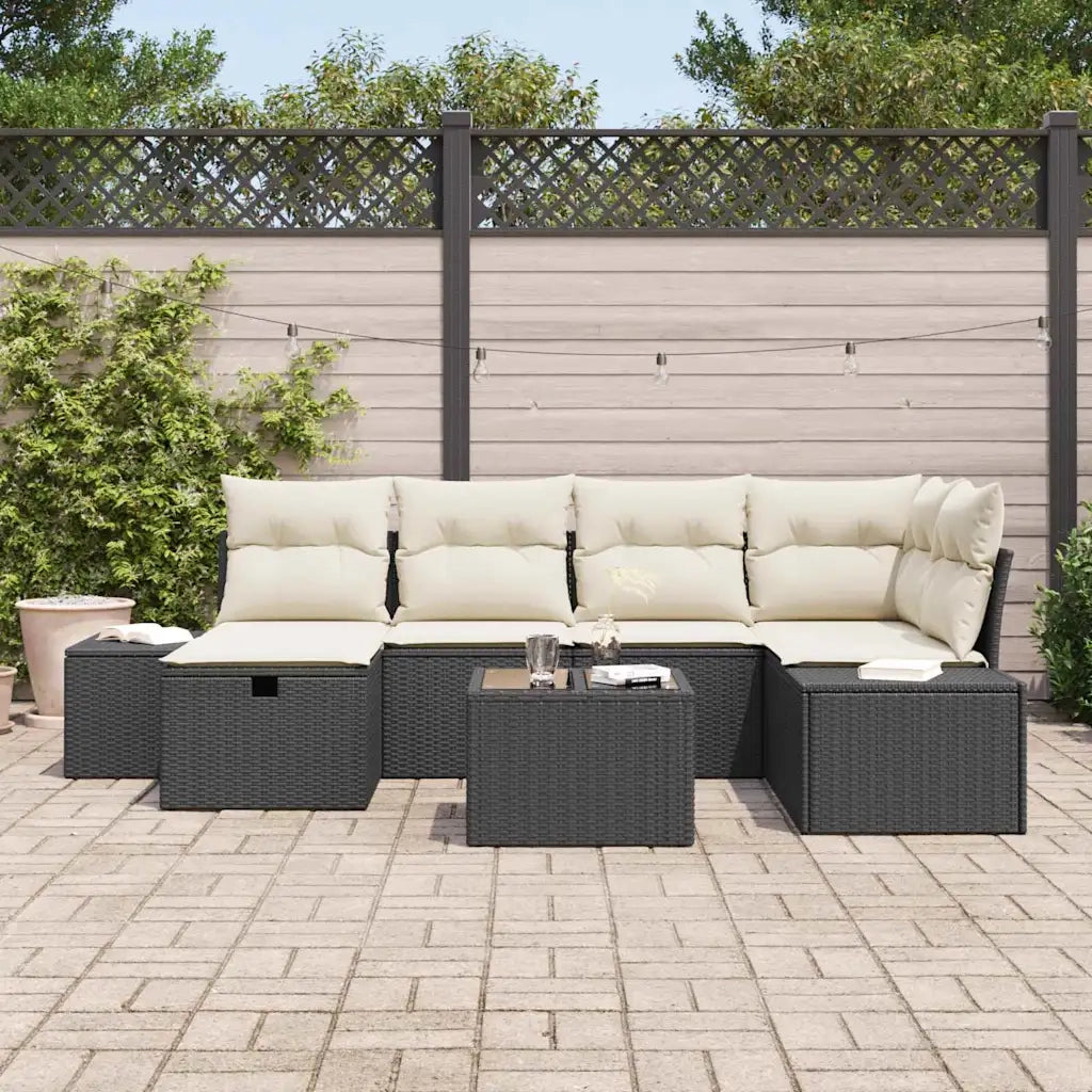 Set Divano da Giardino con cuscino 7 pcs Nero polyrattan
