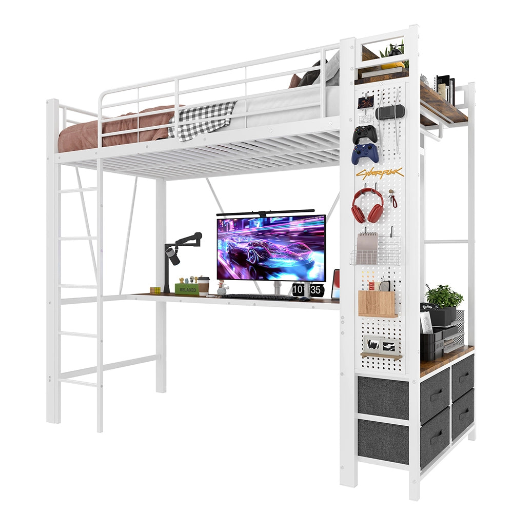 Letto a soppalco - Xylo - 90x200 cm scrivania USB bianco