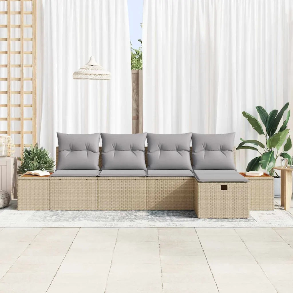 Set Divano da Giardino con cuscino 5 pcs Beige Poly Rattan