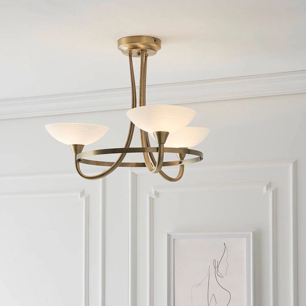 Plafoniera moderna 3 luci ottone anticato vetro G9 Endon