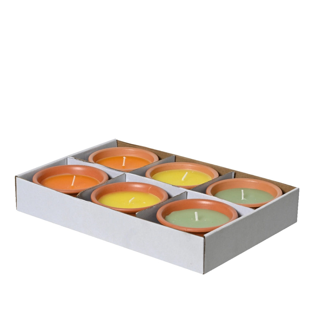 CANDELA CON CITRONELLA 11XH5,1CM 3 COLORI.