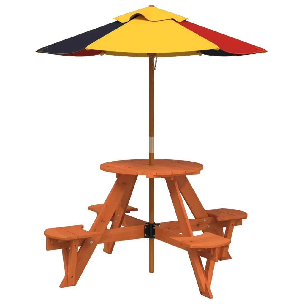 Tavolo Picnic per 4 Bambini con Ombrellone Rotondo Legno Abete 3281623