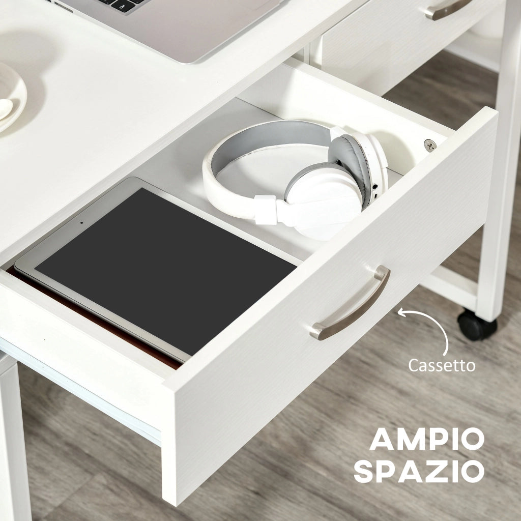 Scrivania con Cassetti e Ruote ¨C Minimal ¨C Bianco 100x36x88cm