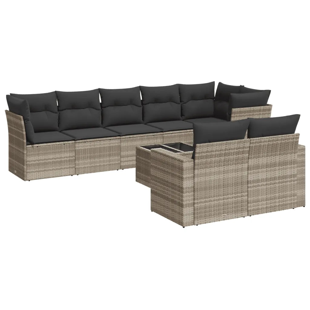 Set Divano da Giardino 9pz con Cuscini Grigio Chiaro Polyrattan 3219222